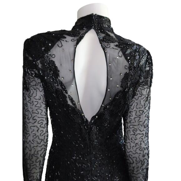 Vtg Oleg Cassini Silk Beaded Dress 8 Whimsigoth Fairy Grunge Glam Old Hollywood - Picture 7 of 9